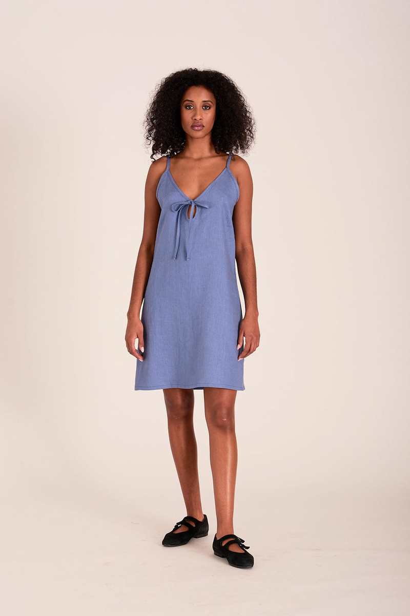Eliza Faulkner Linen Drew Slip Dress - Periwinkle Blue