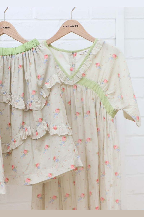 kids Caramel ASPARAGUS DRESS - Rose Bouquet Print