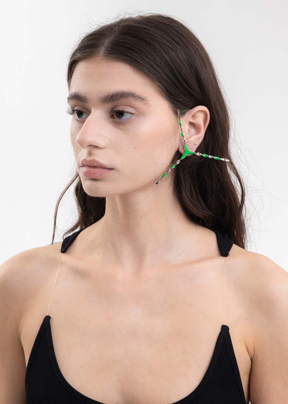 Y/project Single Helix Y Earring - Lime/Silver  - Image 2 of 6