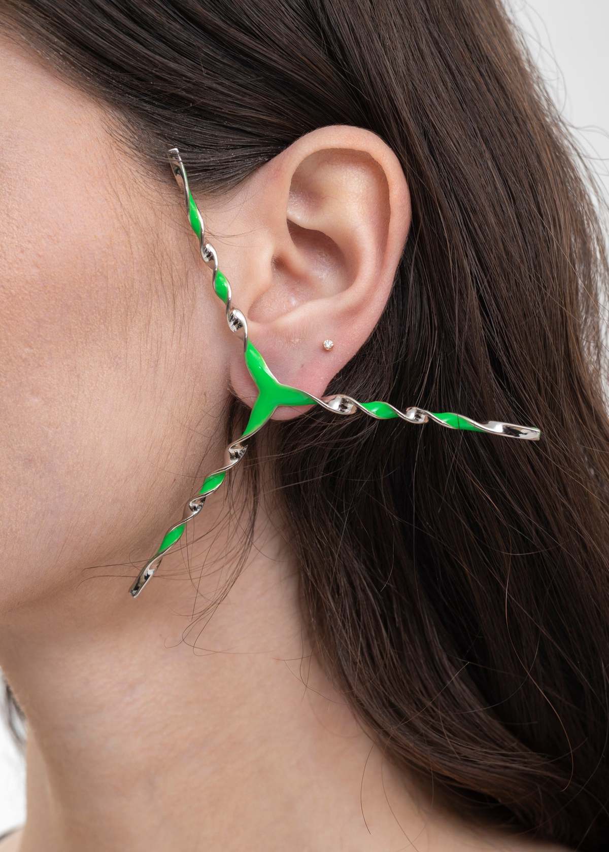 Y/project Single Helix Y Earring - Lime/Silver  - Image 4 of 6