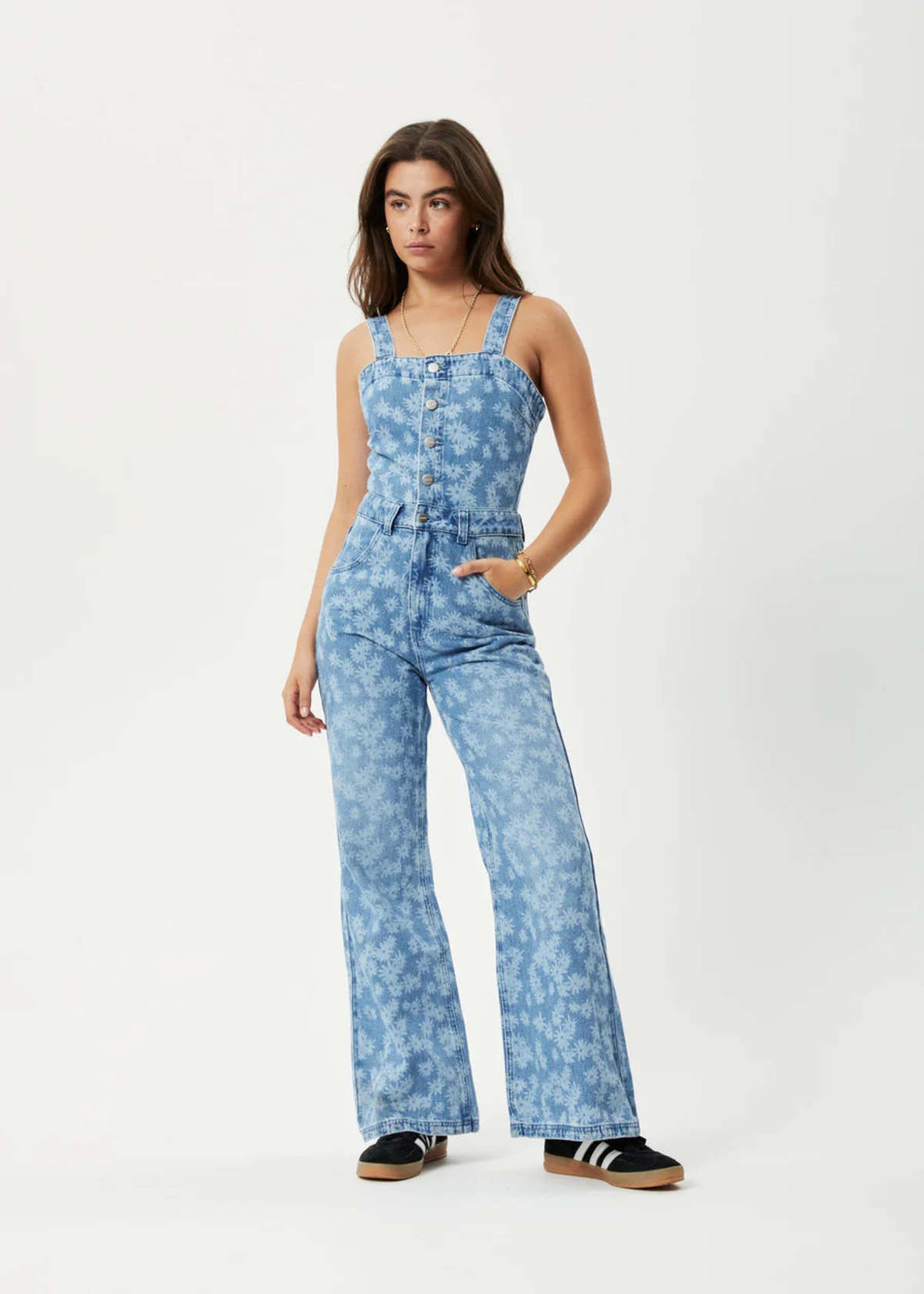 Afends Fink Arlo Hemp Denim Jumpsuit - Worn Blue Daisy | Garmentory