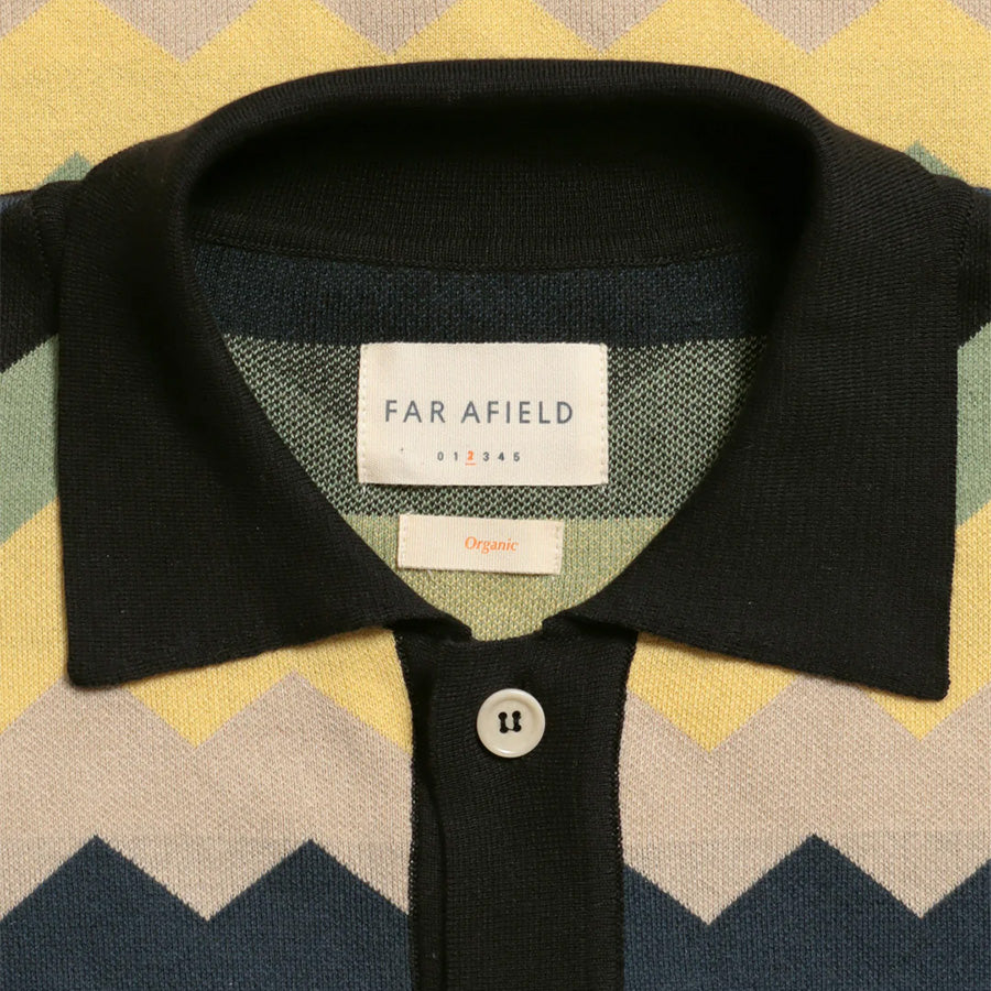 Afield Far Afield Zigger Zig S/S Polo Cardigan - Meteorite Black | Garmentory