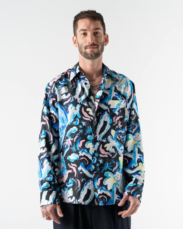 lucifer dress shirt Lucifer Gray With White Small Check Oxford Cotton Shirt