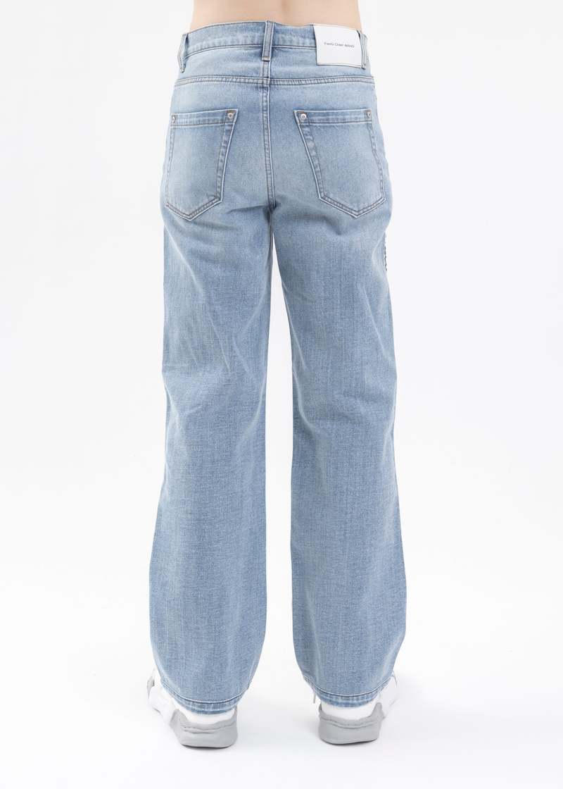 Feng Chen Wang Phoenix Cut-out Embroidered Denim Pants - Blue 