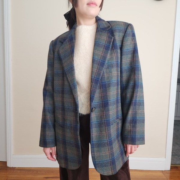 Vintage Dark Academia Plaid Blazer