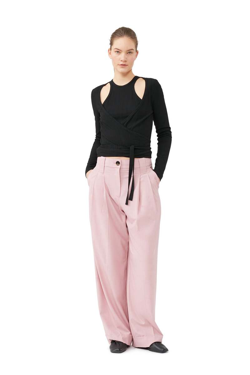 Ganni Rib Jersey Wrap Blouse - Black | Garmentory