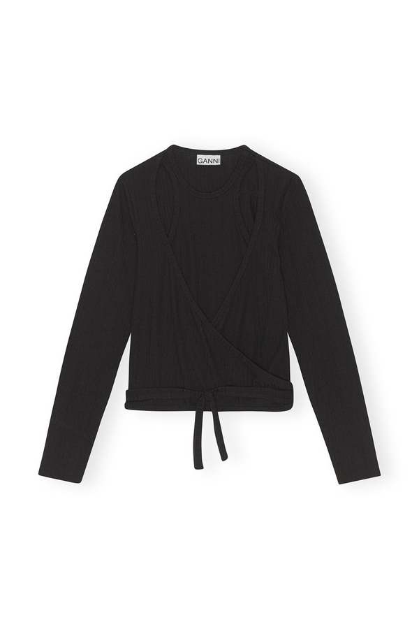 ガニー Rib Jersey Wrap Blouse 36 レディース ブラック【中古】【新入荷】〓 Ganni Rib Jersey Wrap Blouse - Black | Garmentory