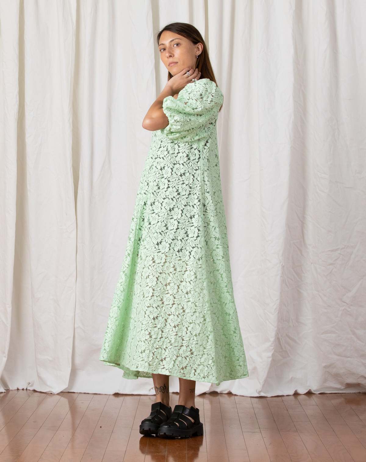 Ali Golden Lace Double V-Neck Maxi Dress - Sea Foam Green | Garmentory