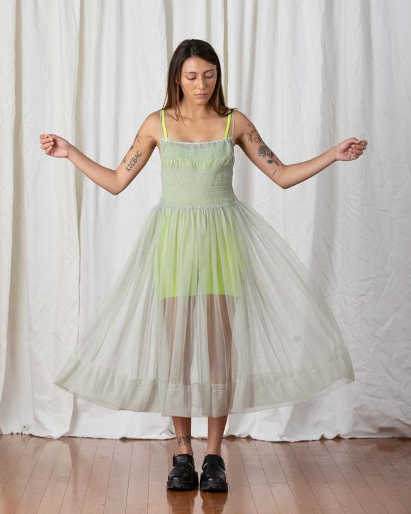 Ali Golden Mesh Ballerina Dress - Green Tea | Garmentory Ali Golden Mesh Ballerina Dress - Green Tea | Garmentory