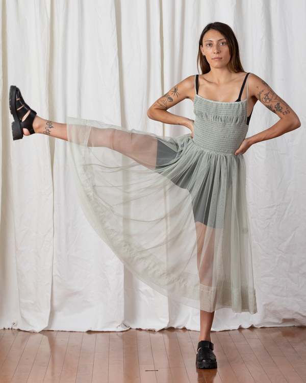 Ali Golden Mesh Ballerina Dress - Green Tea | Garmentory