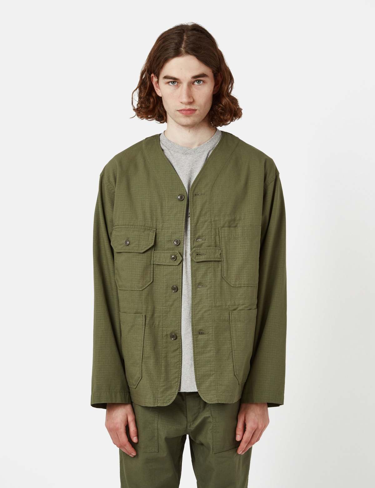 Engineered Garments Cotton Ripstop Cardigan Jacket - Olive Green