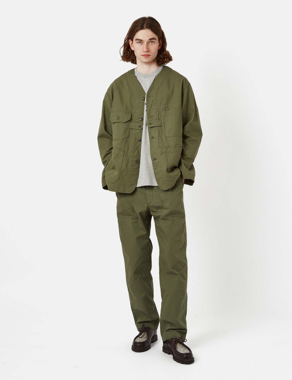 Engineered Garments Cotton Ripstop Cardigan Jacket - Olive Green