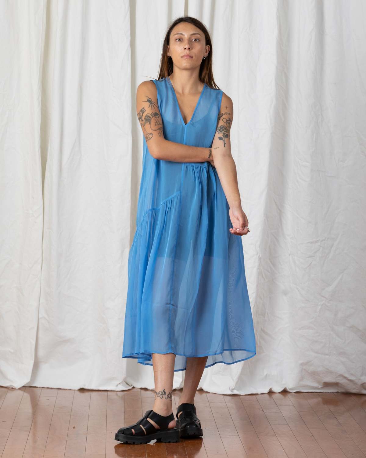 Golden Era Sheer Waist Maxi Dress Aqua Blue