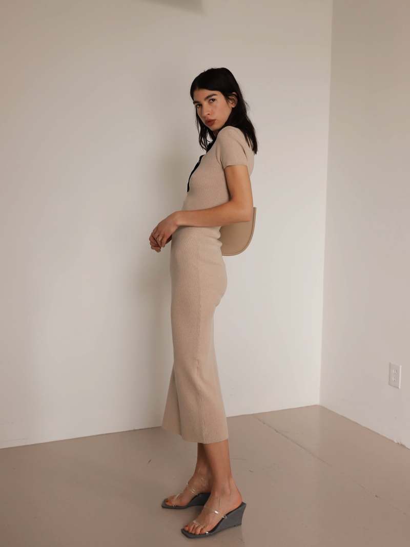 Sophie Rue Collared Knit Dress - Beige