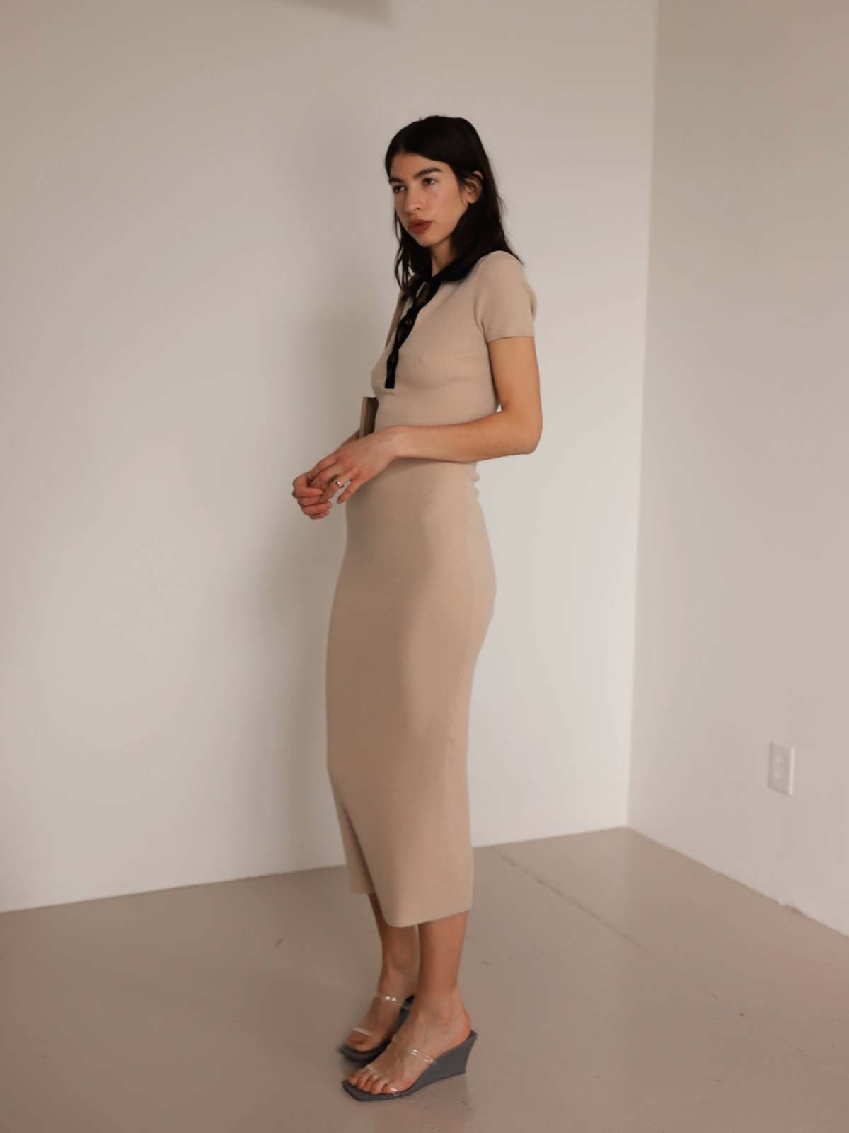 Sophie Rue Collared Knit Dress - Beige - Image 8 of 8