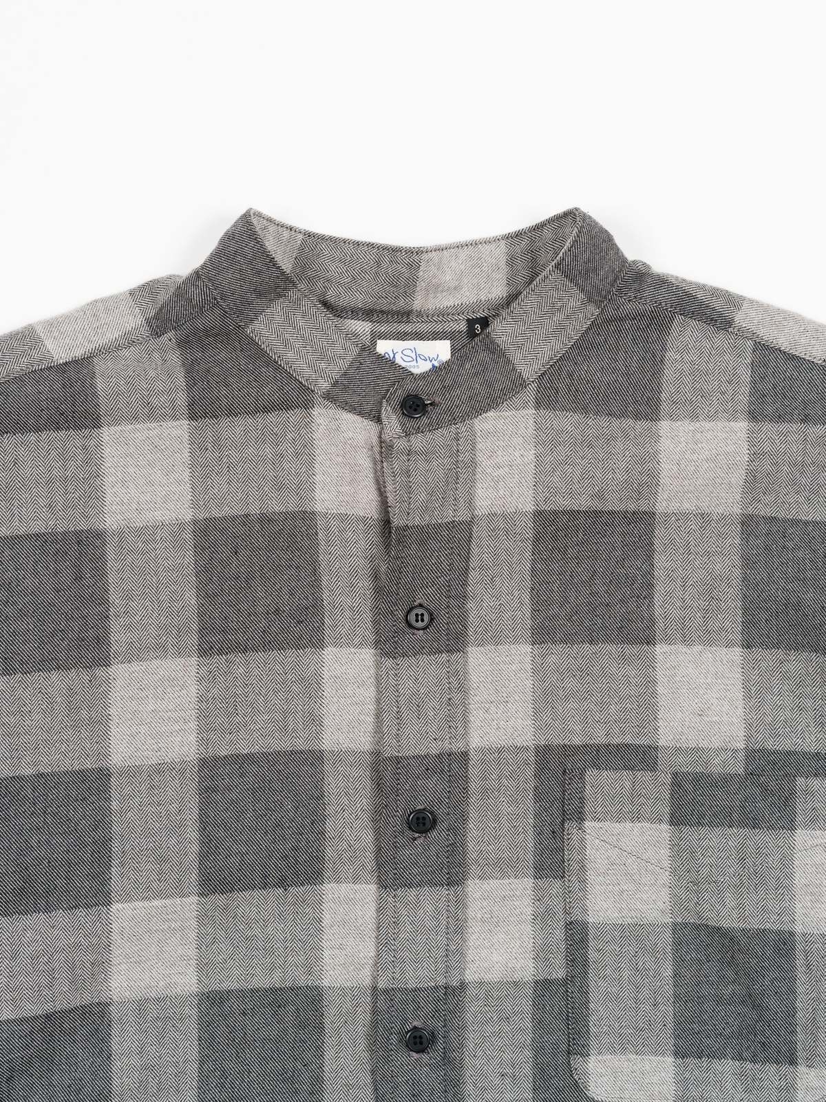 Orslow Loose Fit Stand Collar Shirt - Gray Check | Garmentory