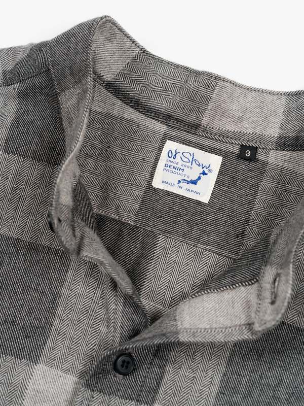 Orslow Loose Fit Stand Collar Shirt - Gray Check | Garmentory