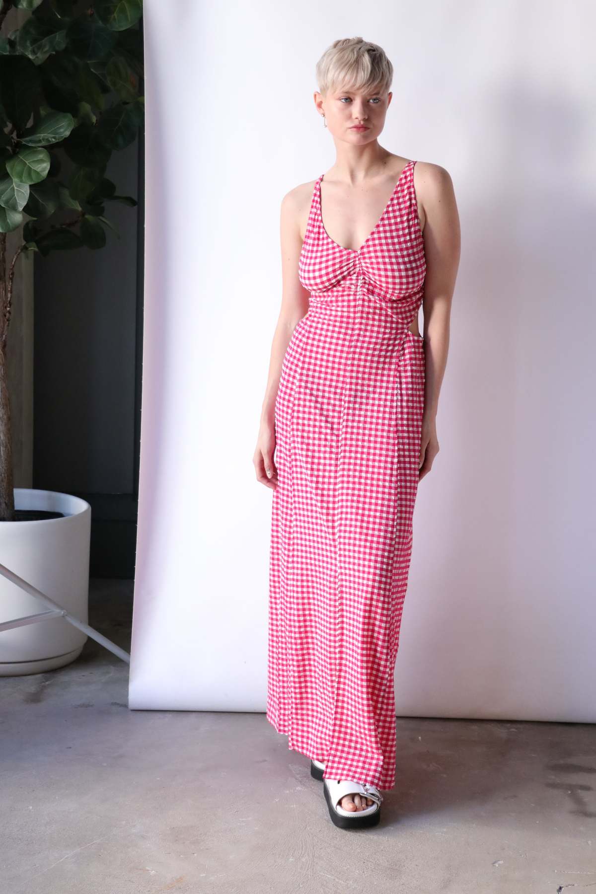 chinese dress ladies Glassworks London Green and White Gingham Ruched Bodice Dress