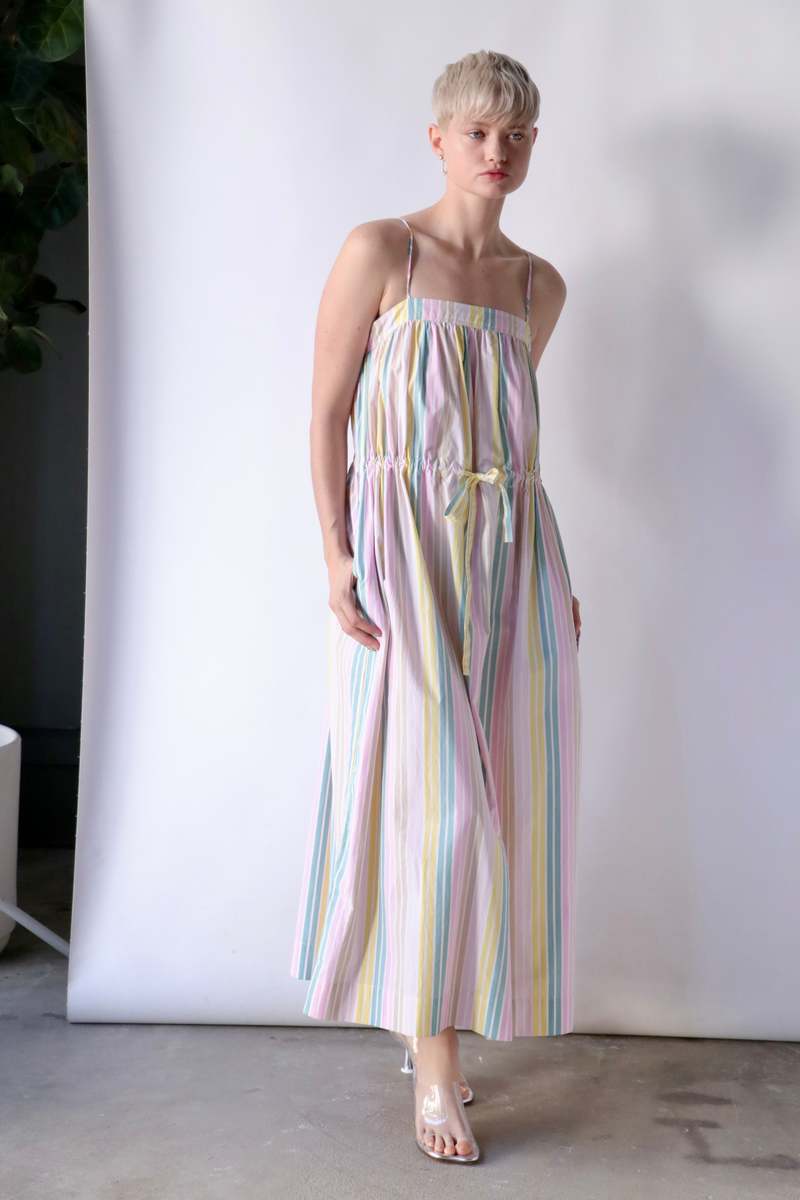 Ganni Stripe Cotton Maxi Strap Dress - Multi Color | Garmentory