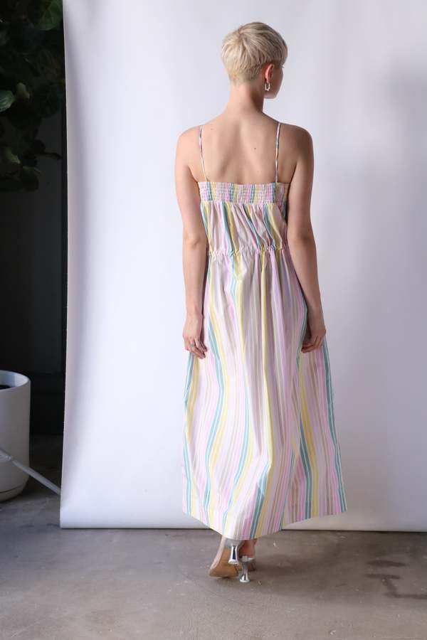 ワンピース GANNI Printed Cotton Maxi Strap Dress Ganni Stripe Cotton Maxi Strap Dress - Multi Color | Garmentory