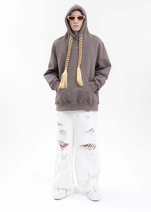 Doublet HOODIE WITH BRAIDS HAIR パーカー Doublet Hoodie With Braids Hair - Grey | Garmentory