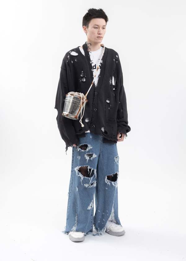 Doublet RUST PAINTED BUCKET BAG - SILVER | Garmentory
