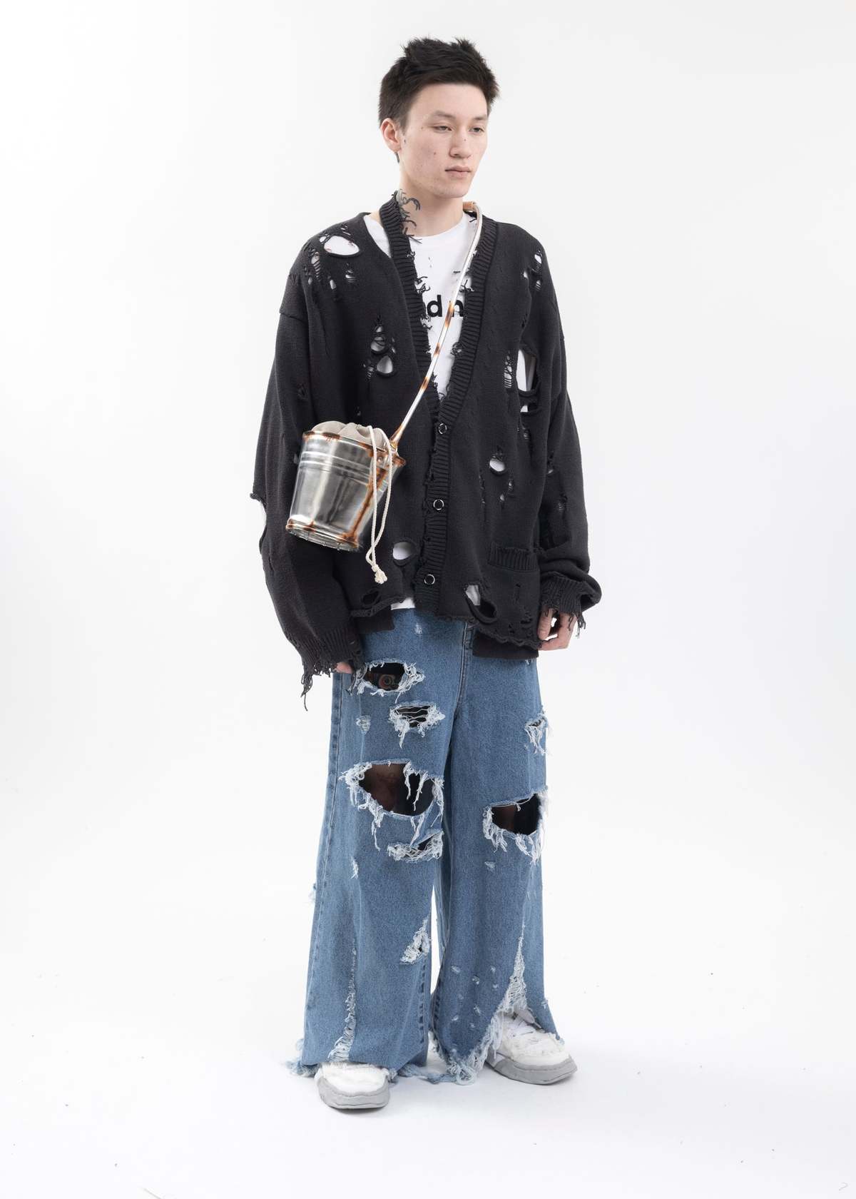 Doublet RUST PAINTED BUCKET BAG - SILVER | Garmentory