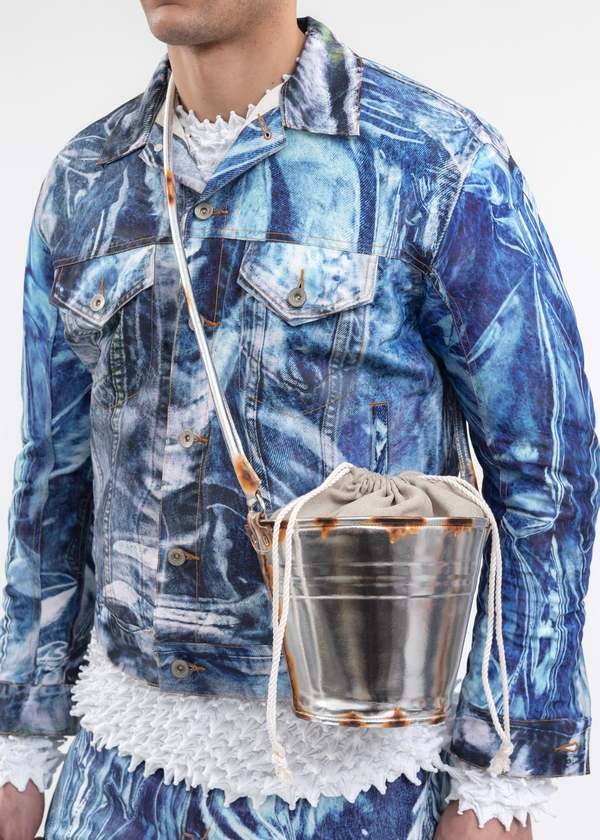 Doublet RUST PAINTED BUCKET BAG - SILVER | Garmentory