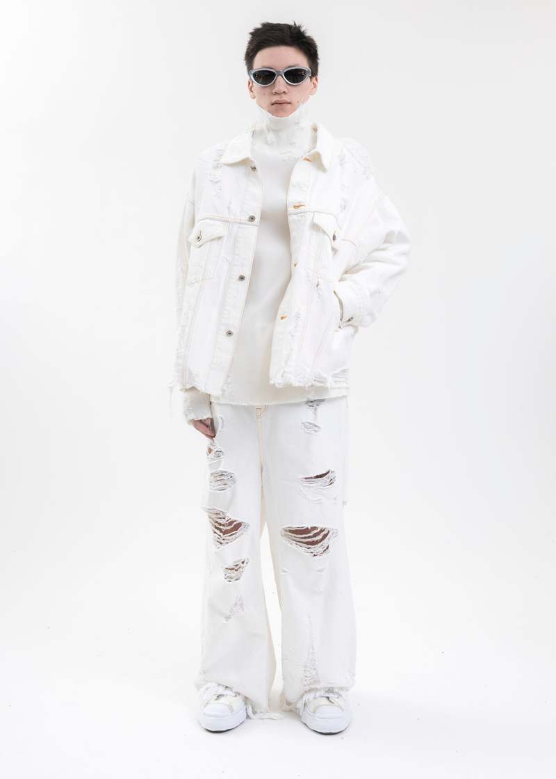 Doublet DESTROYED DENIM PANTS - WHITE | Garmentory
