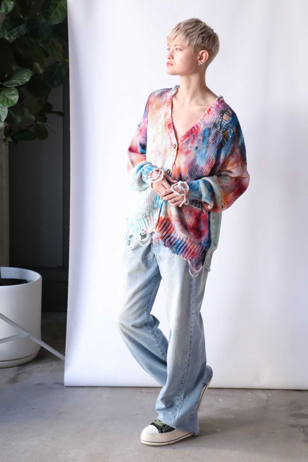 R13 Printed Tie-Dye Jumbo Cardigan - Printed Tie-Dye | Garmentory