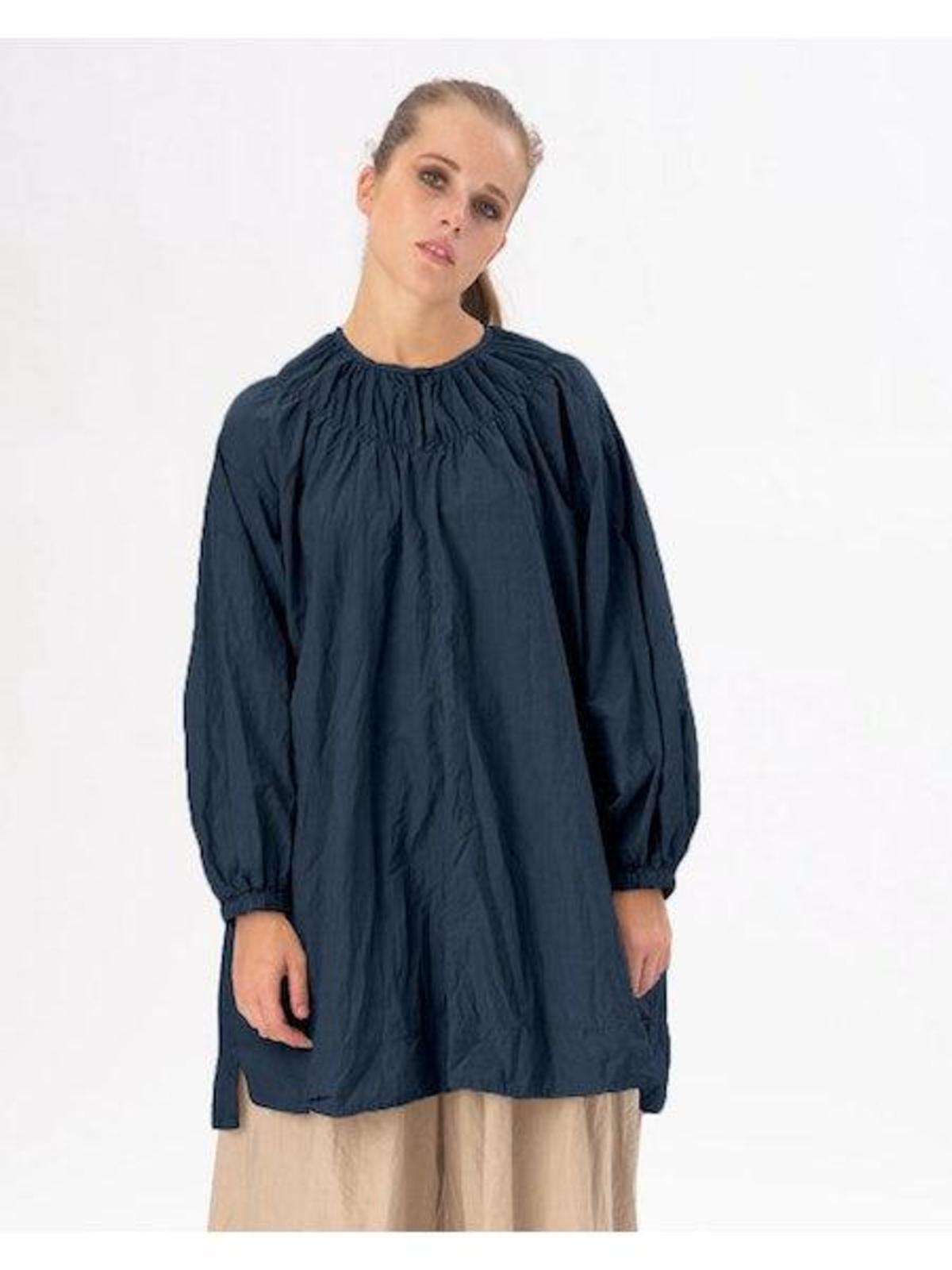Baci Ruffled Neck Organic Cotton Tunic - Deep Blue - Image 1 of 2