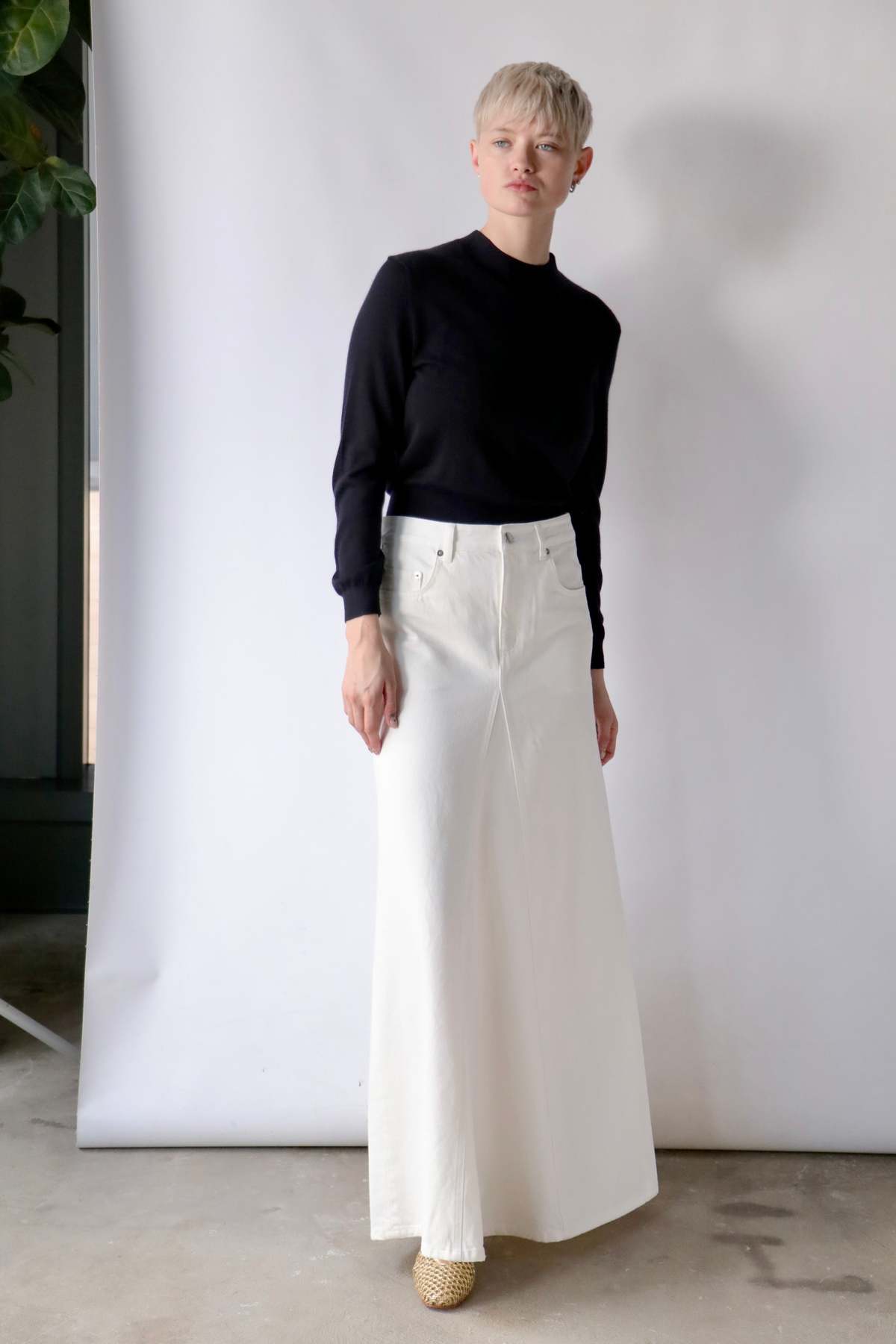 Tibi White Denim Godet Maxi Skirt White Garmentory