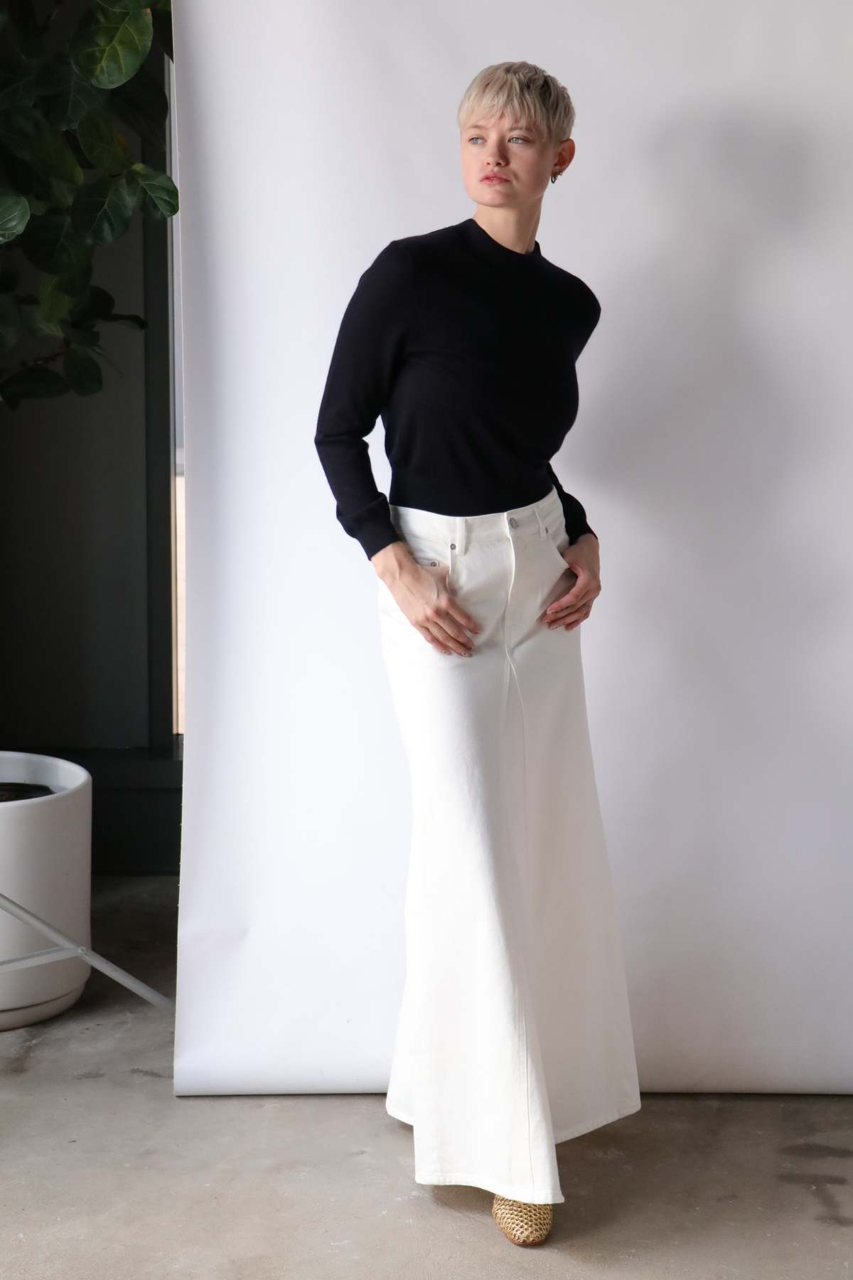 Godet Denim Maxi Skirt