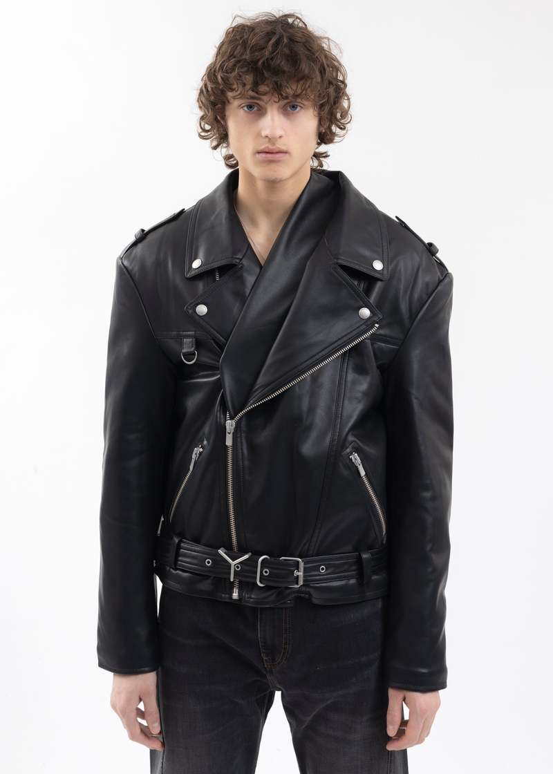 Y/project TWISTED LAPEL BIKER JACKET - BLACK | Garmentory