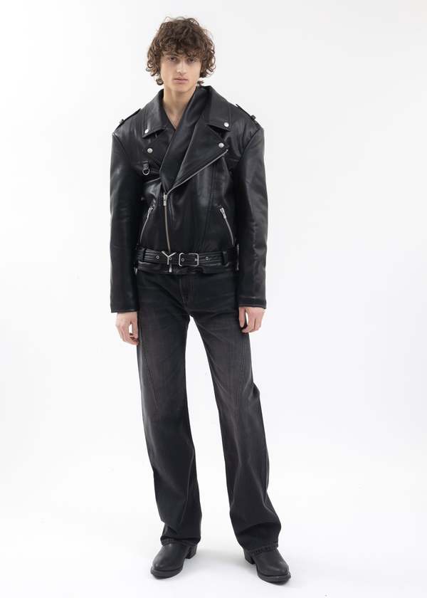 Y/project TWISTED LAPEL BIKER JACKET - BLACK | Garmentory