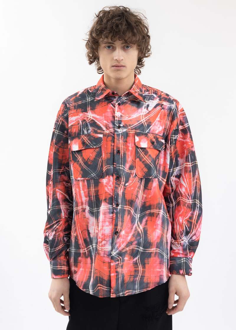 トップス doublet MIRAGE PRINTED CHECKED SHIRT Doublet Mirage Printed Checked Shirt - Red Multi | Garmentory