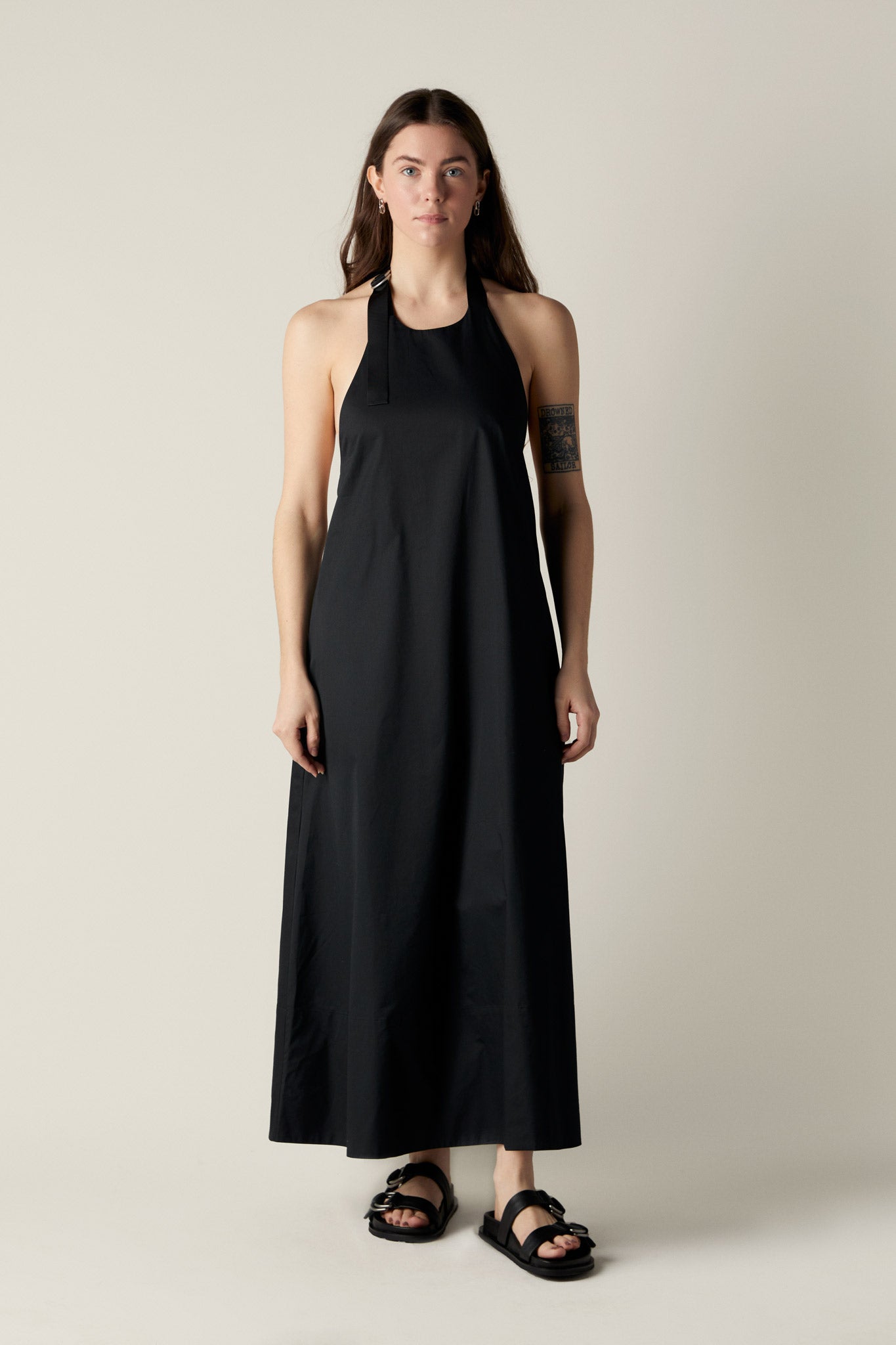 norma kamali halter turtleneck side slit stretch jersey midi dress Norma Kamali Halter Long Dress w/ Side Slit