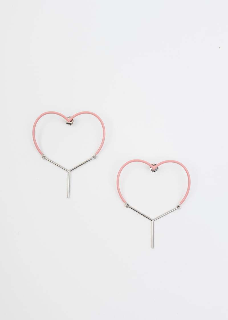 Y/project Single Mini Y Heart Earring - Pink/Silver | Garmentory