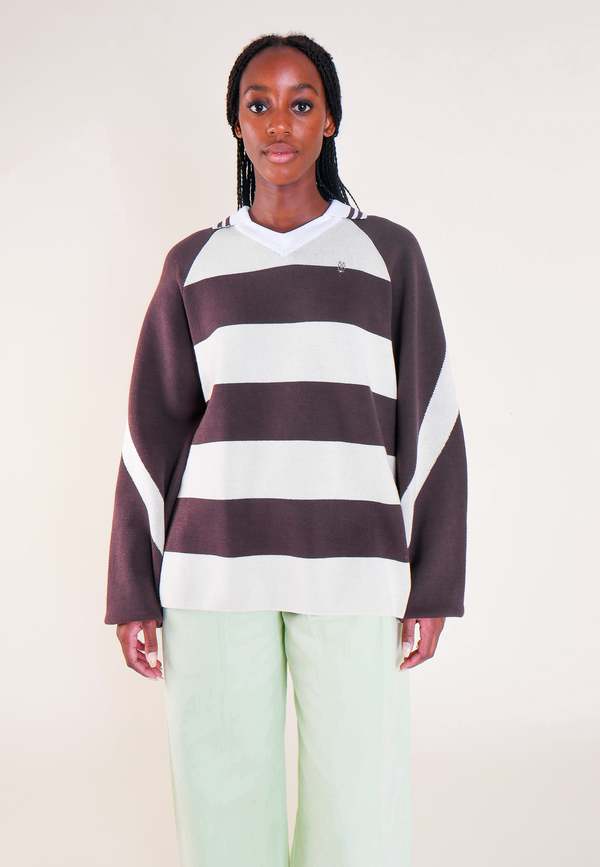 KIJUN Knit Rugby Top - Brown | Garmentory KIJUN Knit Rugby Top - Brown | Garmentory