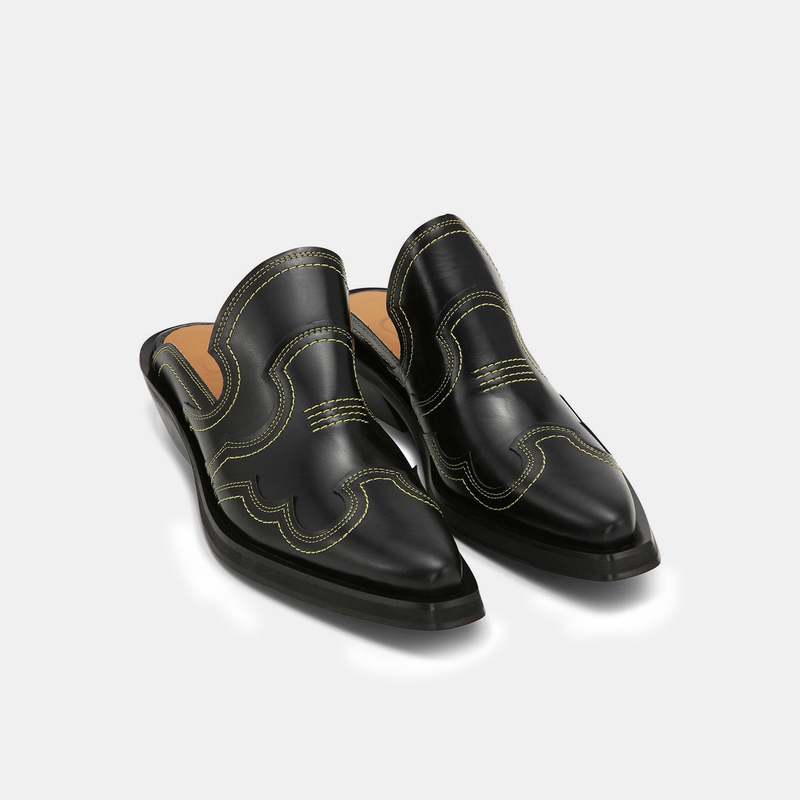 サンダル・ミュール Ganni Mules With Laces In Black 'Oleatex' Ganni Mules With Laces Oleatex Mules - Black | Garmentory