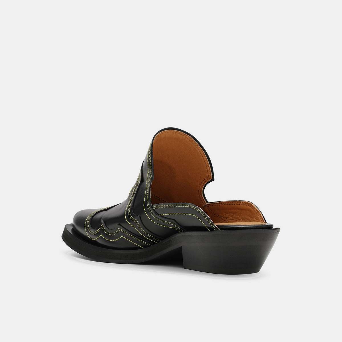 Ganni Embroidered Western Mule - Black/Yellow | Garmentory