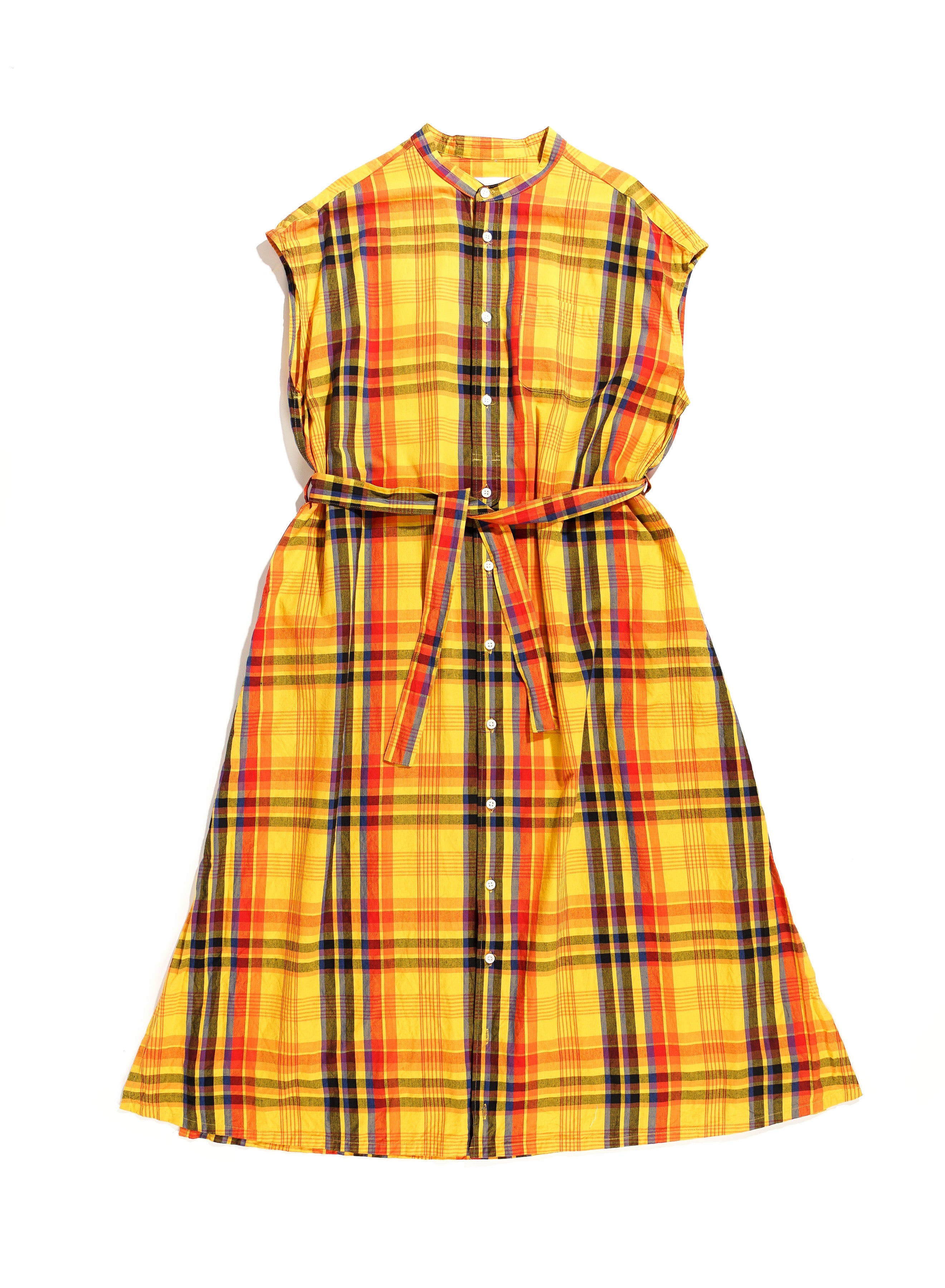 Engineered Garments Cotton Banded Collar Dress - Gold Plaid