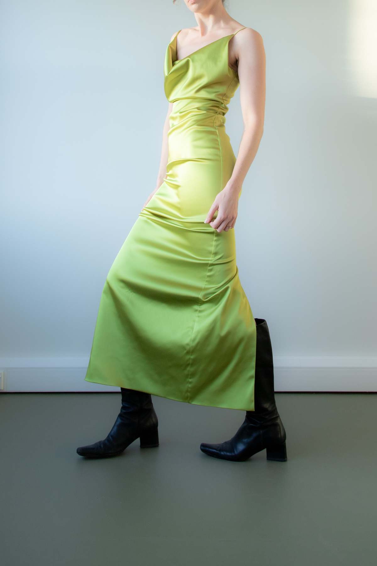 Rachel Mills Jillian Maxi Dress - Sour Apple Satin | Garmentory