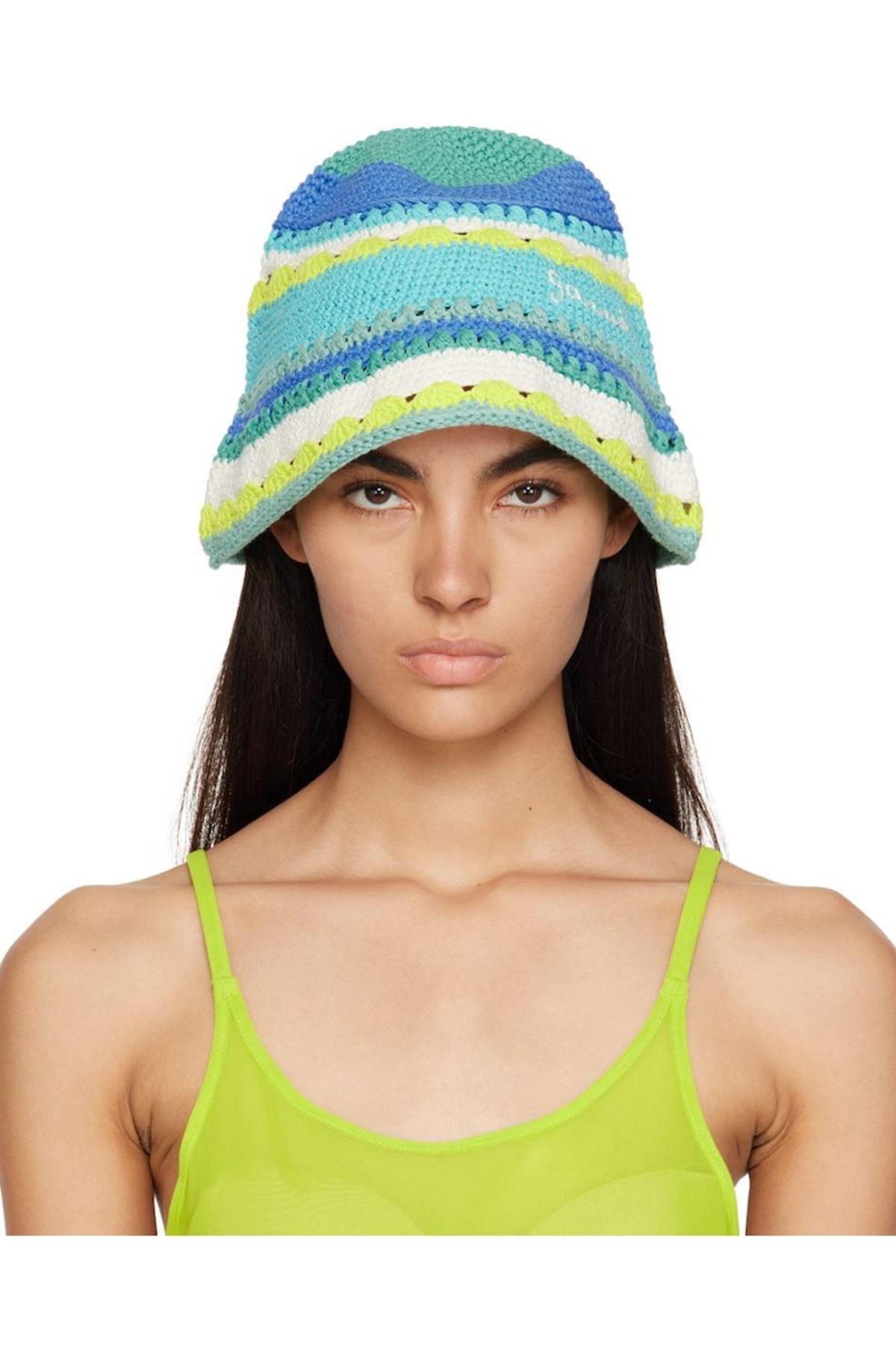 Ganni Striped Bucket Hat - Blue | Garmentory