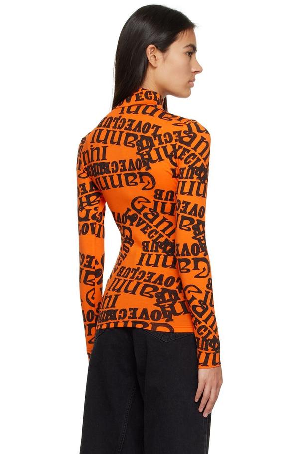ボーダートップス GANNI（オレンジ・黒） GANNI Printed Turtleneck - Vibrant Orange | Garmentory