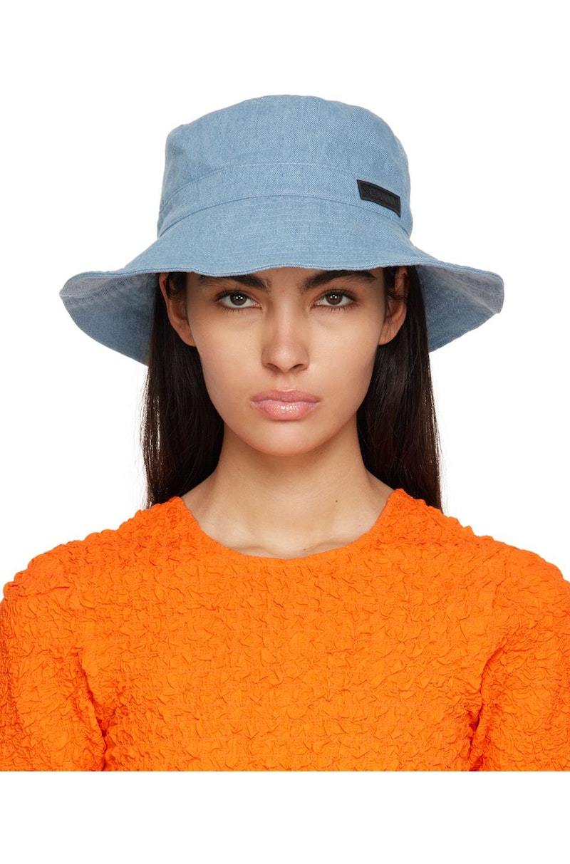 Ganni Logo Denim Bucket Hat - Blue | Garmentory