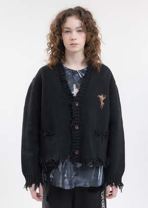 Doublet OVERSIZED CUT-OFF CARDIGAN - BLACK | Garmentory