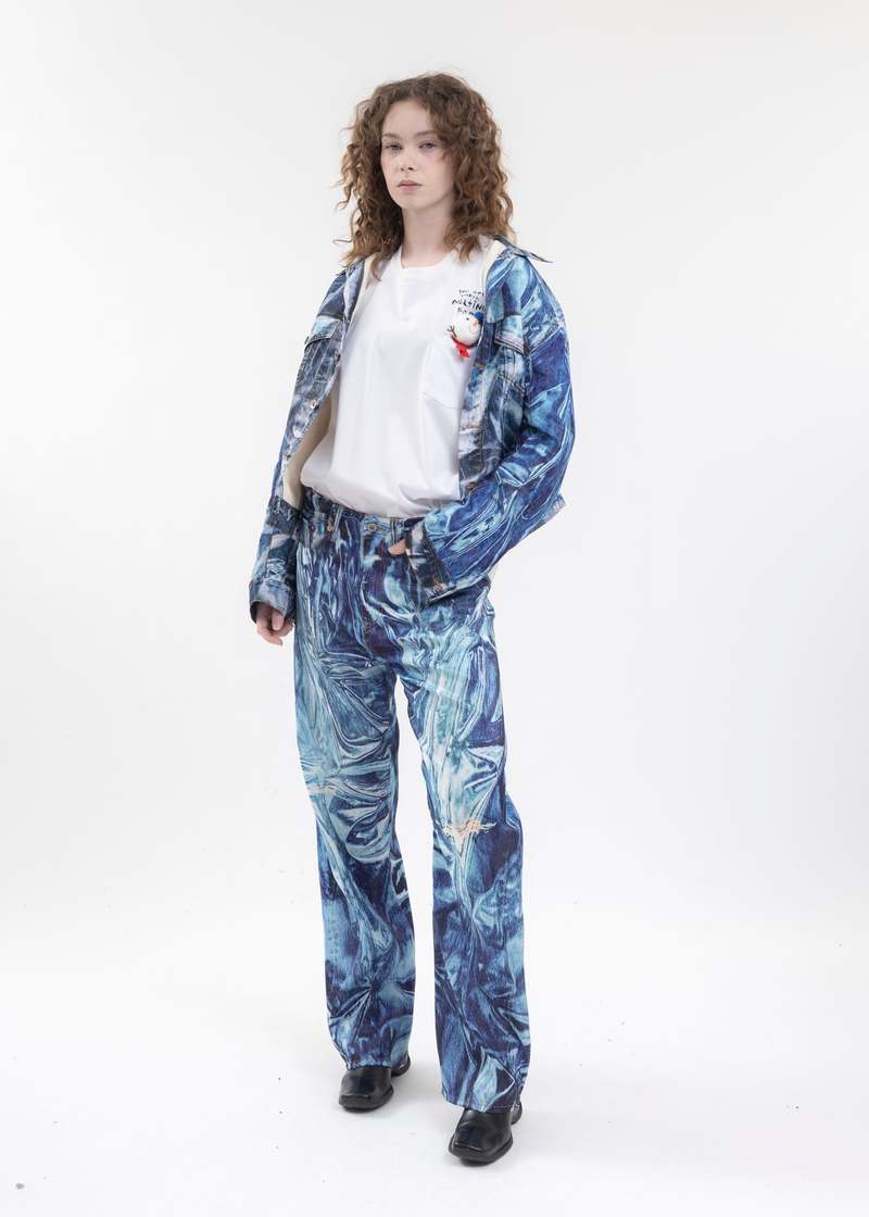 Doublet MIRAGE PRINTED DENIM PANTS - INDIGO | Garmentory 