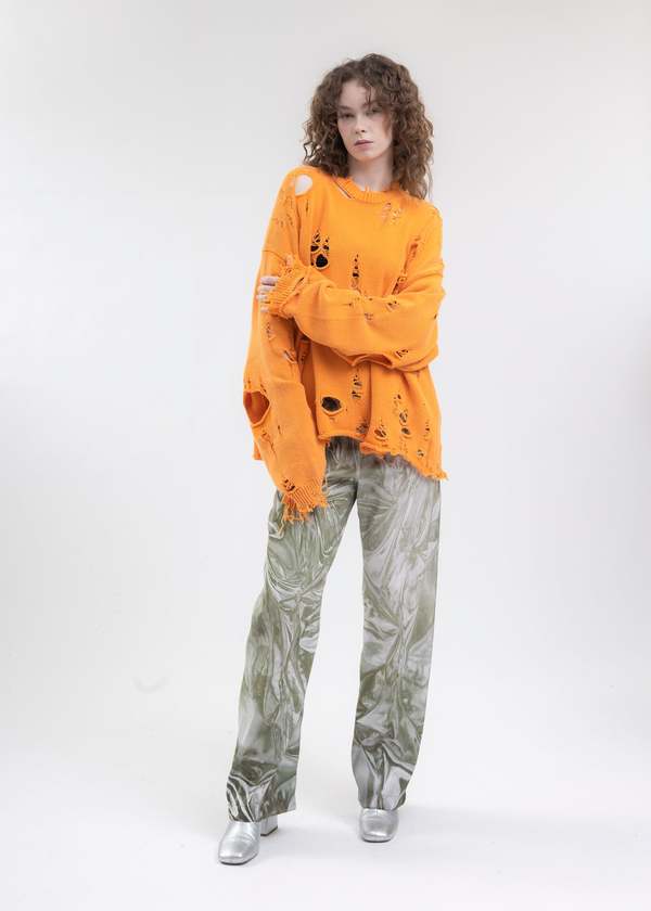 Doublet DESTROYED KNIT PULLOVER - ORANGE | Garmentory