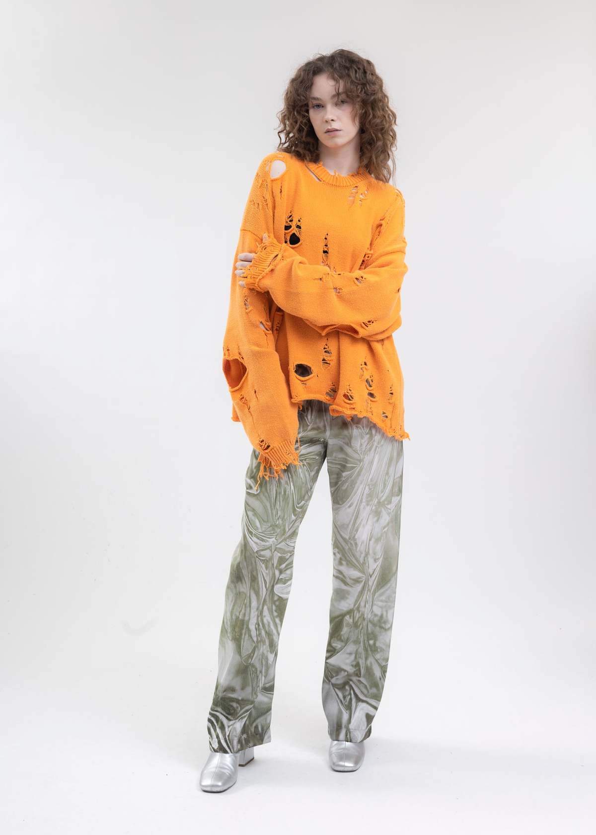 Doublet DESTROYED KNIT PULLOVER - ORANGE | Garmentory